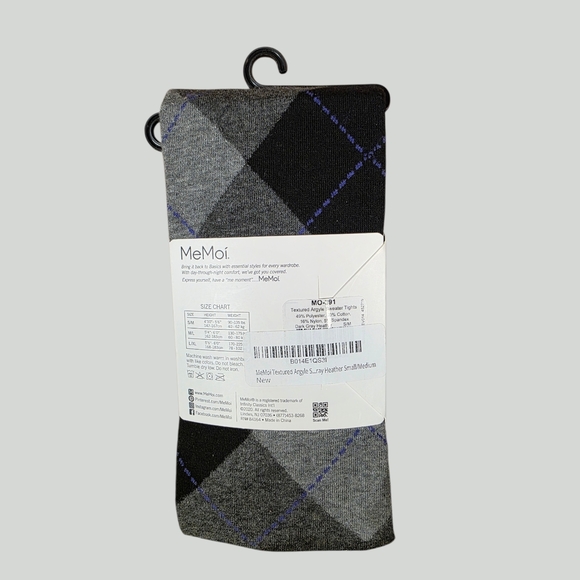 MeMoi Black and Gray Argyle Sweater Tights - Picture 3 of 5